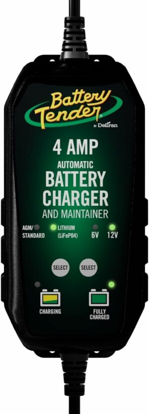 Battery Tender 4 AMP Battery Charger and Maintainer - Automotive Switchable 12V or 6V Smart Fully Automatic for Cars SUVs and Trucks - Lead Acid & Lithium Battery Charger - 022-0209-BT-WH